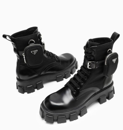 Prada Black Brushed Leather And Nylon Monolith Boots