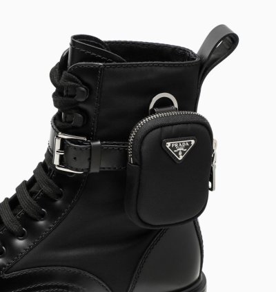 Prada Black Brushed Leather And Nylon Monolith Boots