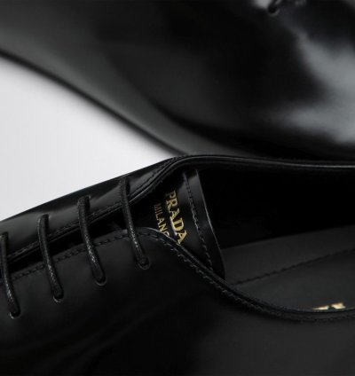 Prada Black Brushed Leather Brogue