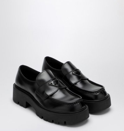 Prada Black Brushed Leather Loafer