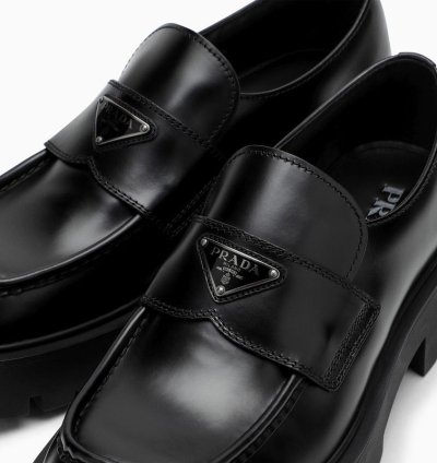 Prada Black Brushed Leather Loafer
