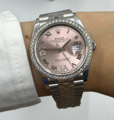 Rolex Datejust 36mm Viix Pink Roman Dial Diamonds Bezel Jubilee