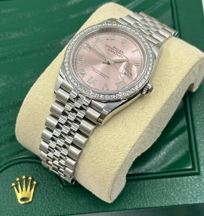 Rolex Datejust 36mm Viix Pink Roman Dial Diamonds Bezel Jubilee