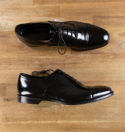 Prada Black Lace Up Captoe Formal Oxford Shoes 8 Us 41 Eu