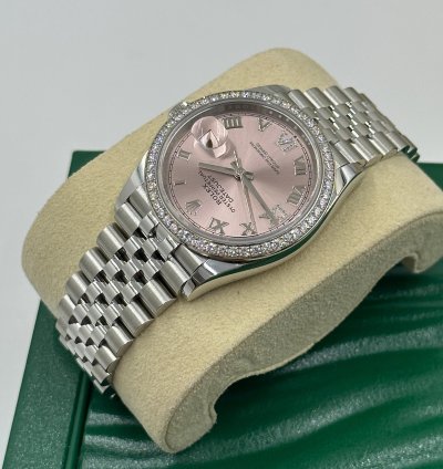 Rolex Datejust 36mm Viix Pink Roman Dial Diamonds Bezel Jubilee