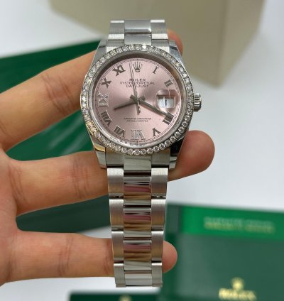 Rolex Datejust 36mm Viix Pink Roman Dial Diamonds Bezel Oyster