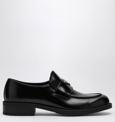 Prada Black Leather Loafer With Logo