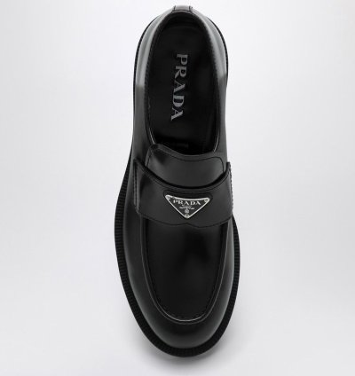 Prada Black Leather Loafer With Logo