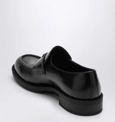 Prada Black Leather Loafer With Logo