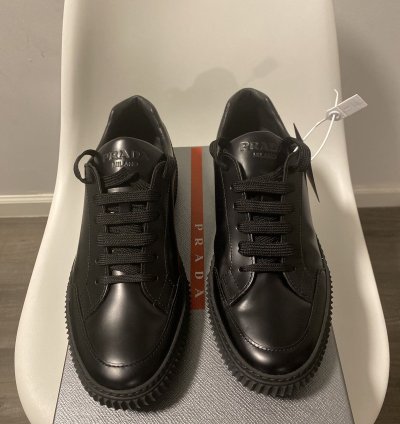 Prada Black Leather Low Top Sneakers