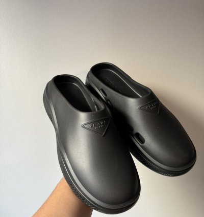 Prada Black Mellow Rubber Mules