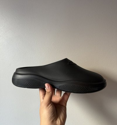 Prada Black Mellow Rubber Mules