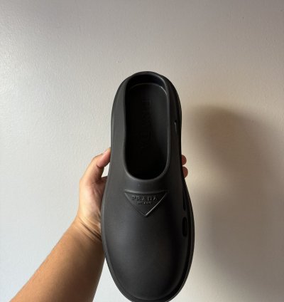 Prada Black Mellow Rubber Mules