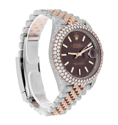 Rolex Datejust 41 41mm 126331 Rose Gold And Stainless Steel Fully Iced Out Watch