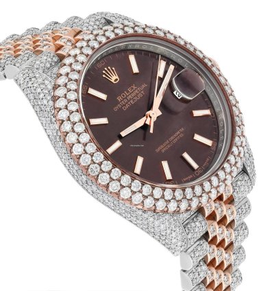 Rolex Datejust 41 41mm 126331 Rose Gold And Stainless Steel Fully Iced Out Watch