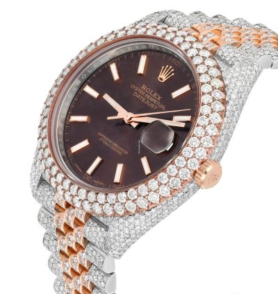 Rolex Datejust 41 41mm 126331 Rose Gold And Stainless Steel Fully Iced Out Watch