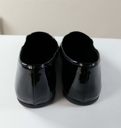 Prada Black Patent Leather Triangle Logo Slippers Flat Shoes