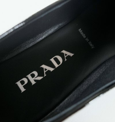 Prada Black Patent Leather Triangle Logo Slippers Flat Shoes