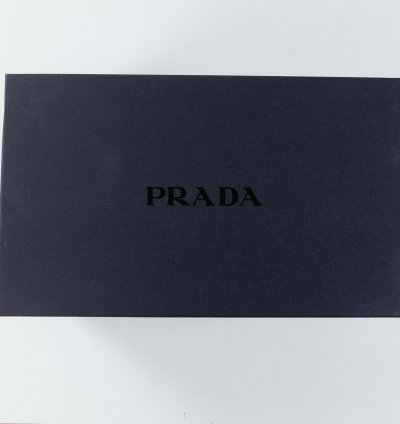 Prada Black Patent Leather Triangle Logo Slippers Flat Shoes
