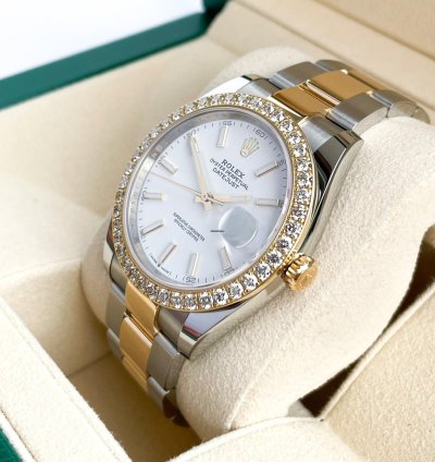 Rolex Datejust 41 41mm Full Set 2023 Unworn Diamanten 126333 Wei Diamond Bezel