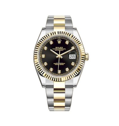 Rolex Datejust 41 41mm Steel Yellow Gold Black Diamond Dial Oyster Bracelet