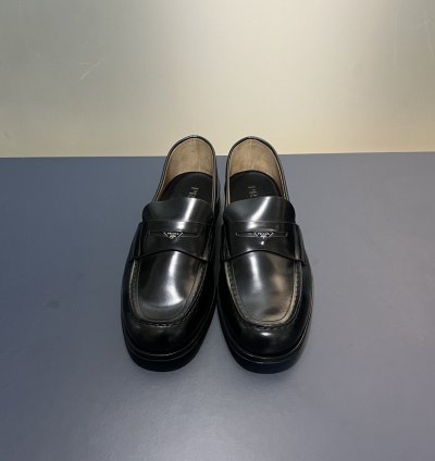 Prada Black Shiny Leather Penny Loafers