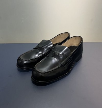 Prada Black Shiny Leather Penny Loafers