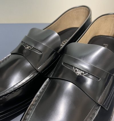 Prada Black Shiny Leather Penny Loafers