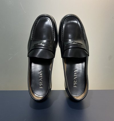 Prada Black Shiny Leather Penny Loafers
