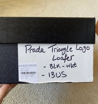 Prada Brushed Leather Logo Loafers Chocolate White