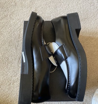 Prada Brushed Leather Logo Loafers Chocolate White