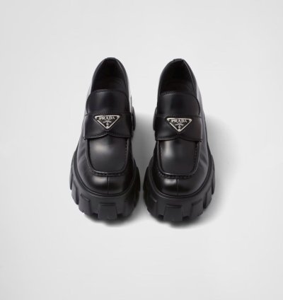 Prada Brushed Leather Monolith Loafers