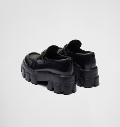 Prada Brushed Leather Monolith Loafers