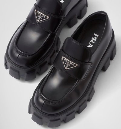 Prada Brushed Leather Monolith Loafers