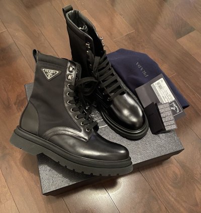 Prada Brushed Rois Leather Nylon Boots 9 5 Us