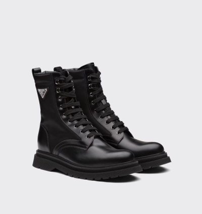 Prada Brushed Rois Leather Nylon Boots 9 5 Us