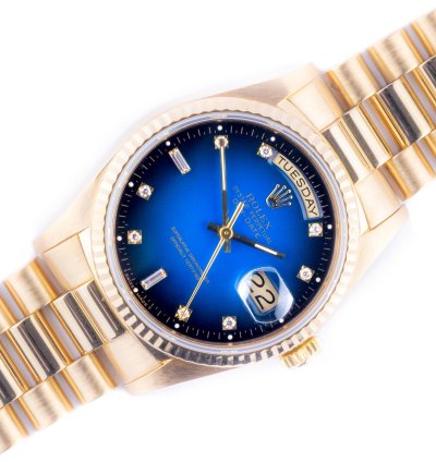 Rolex Day-date 36 Blue Vignette Diamond 18238 1988 full Set
