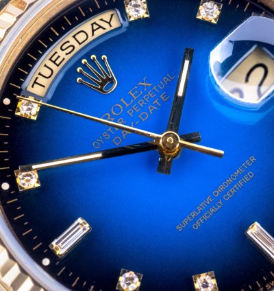 Rolex Day-date 36 Blue Vignette Diamond 18238 1988 full Set