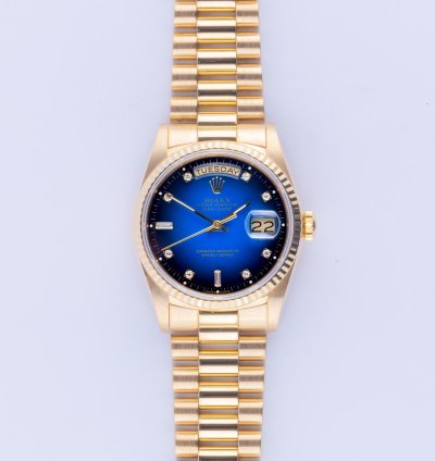 Rolex Day-date 36 Blue Vignette Diamond 18238 1988 full Set