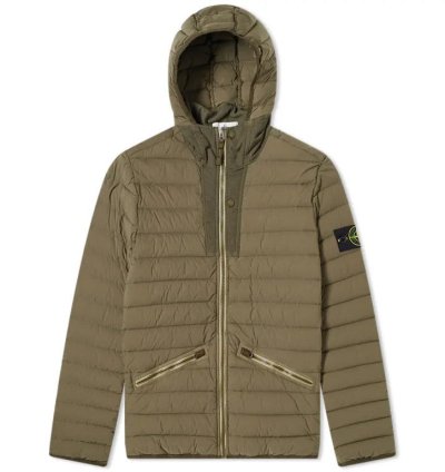 Stone Island Loom Woven Hooded Down Jacket Military Green