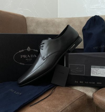 Prada Calzature Uomo Old Natur Nero Leather Derby