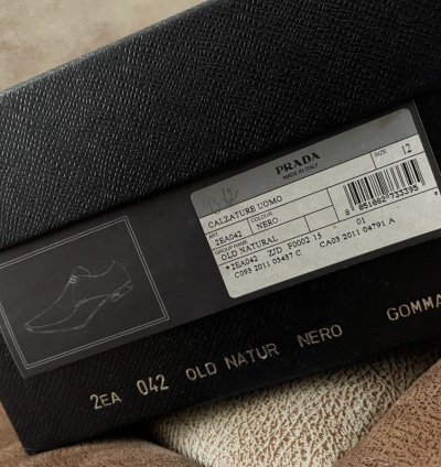 Prada Calzature Uomo Old Natur Nero Leather Derby