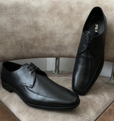 Prada Calzature Uomo Old Natur Nero Leather Derby
