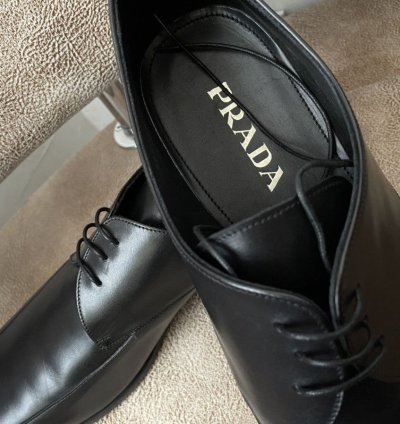 Prada Calzature Uomo Old Natur Nero Leather Derby