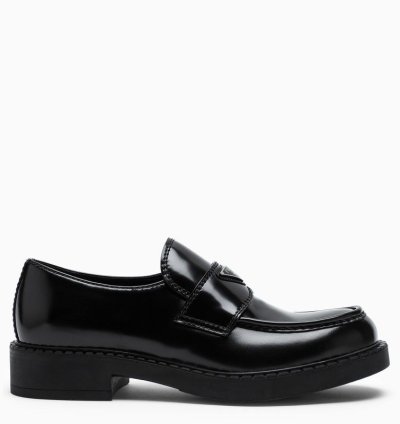 Prada Chocolate Loafer In Black Brushed Leather