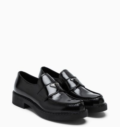 Prada Chocolate Loafer In Black Brushed Leather