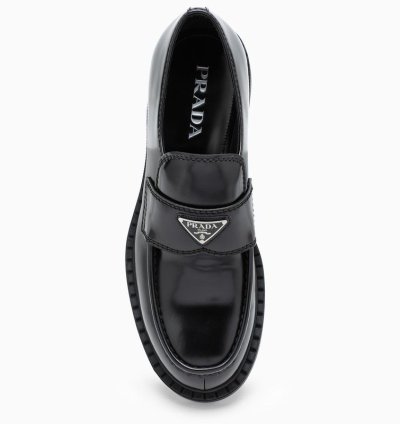 Prada Chocolate Loafer In Black Brushed Leather