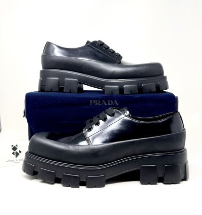 Prada Chunky Monolith Derby Shoes Brushed Leather
