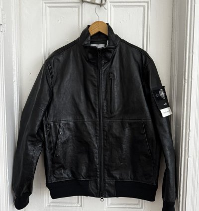Stone Island Metallic Leather Biker Jacket