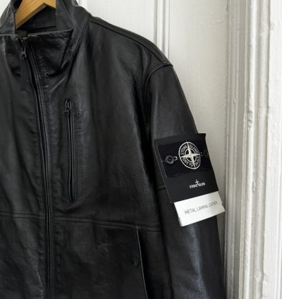 Stone Island Metallic Leather Biker Jacket
